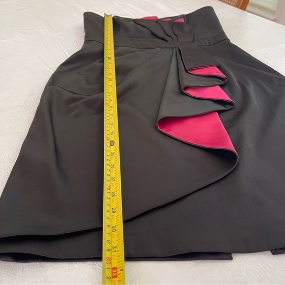 WHBM Satin Strapless Cocktail Dress Faux Wrap Front Black with Pink Pleating - Picture 15 of 16